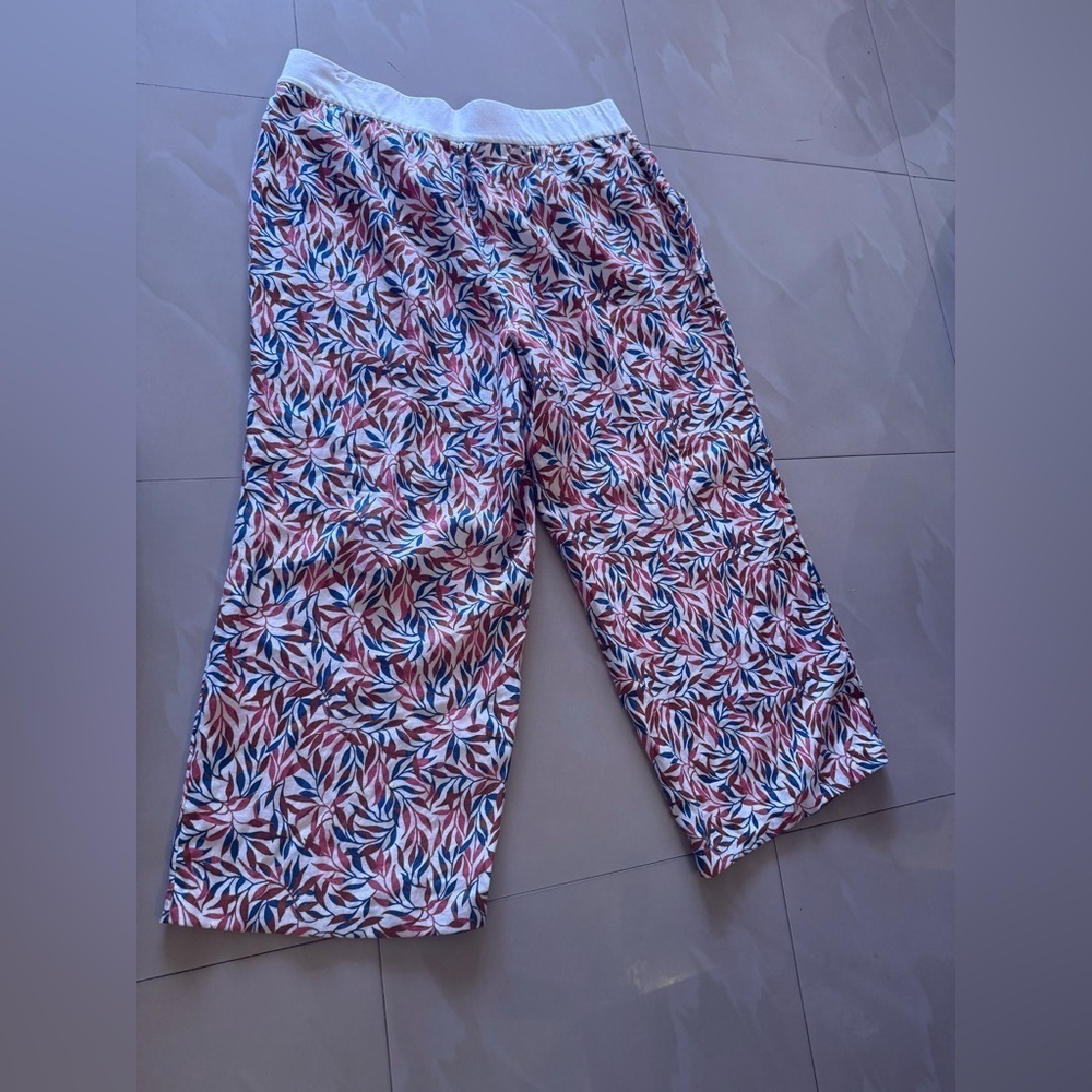 Wide Leg Linen Pants Ivory Cream Coral Pink Floral Palazzo Pants plus size 22 W - Picture 6 of 14